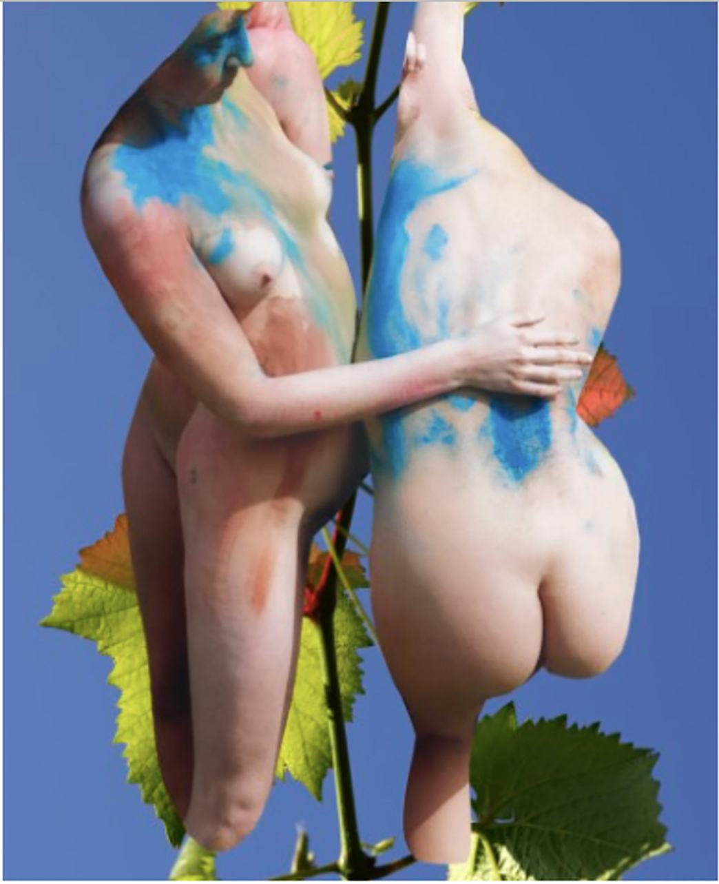 Collage of painted bodies and leaves
