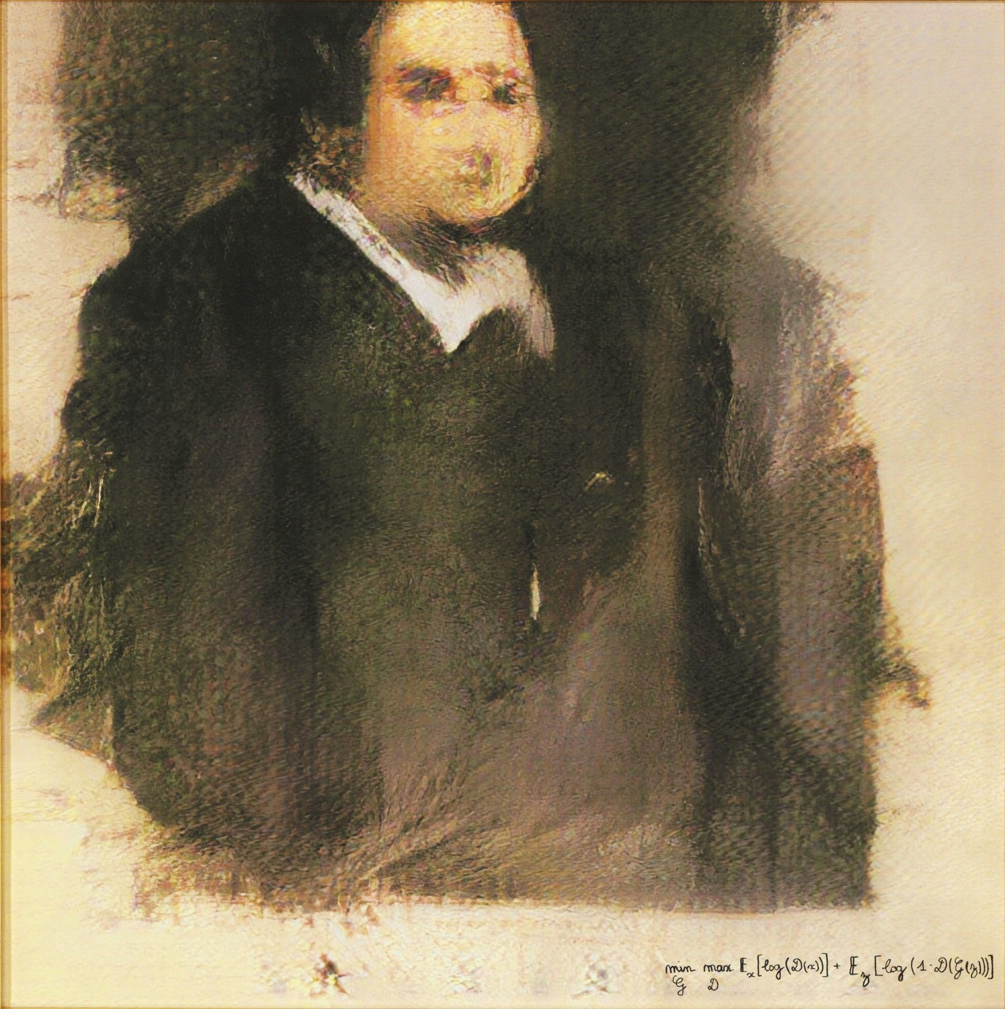 AI generated image showing a painted portrait of Edmond de Belamy. © Obvious