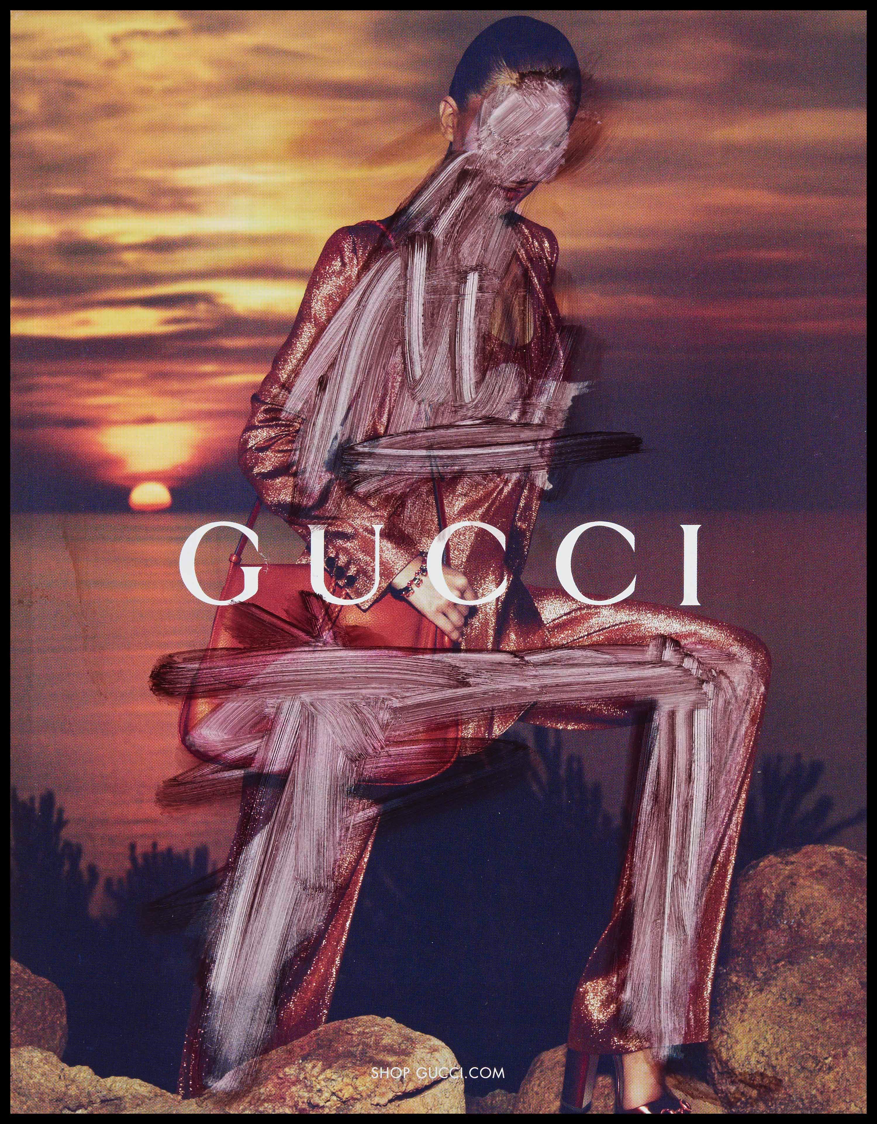 Fashion portret voor Gucci uit Vogue magazine bewerkt met trichloorethyleen.