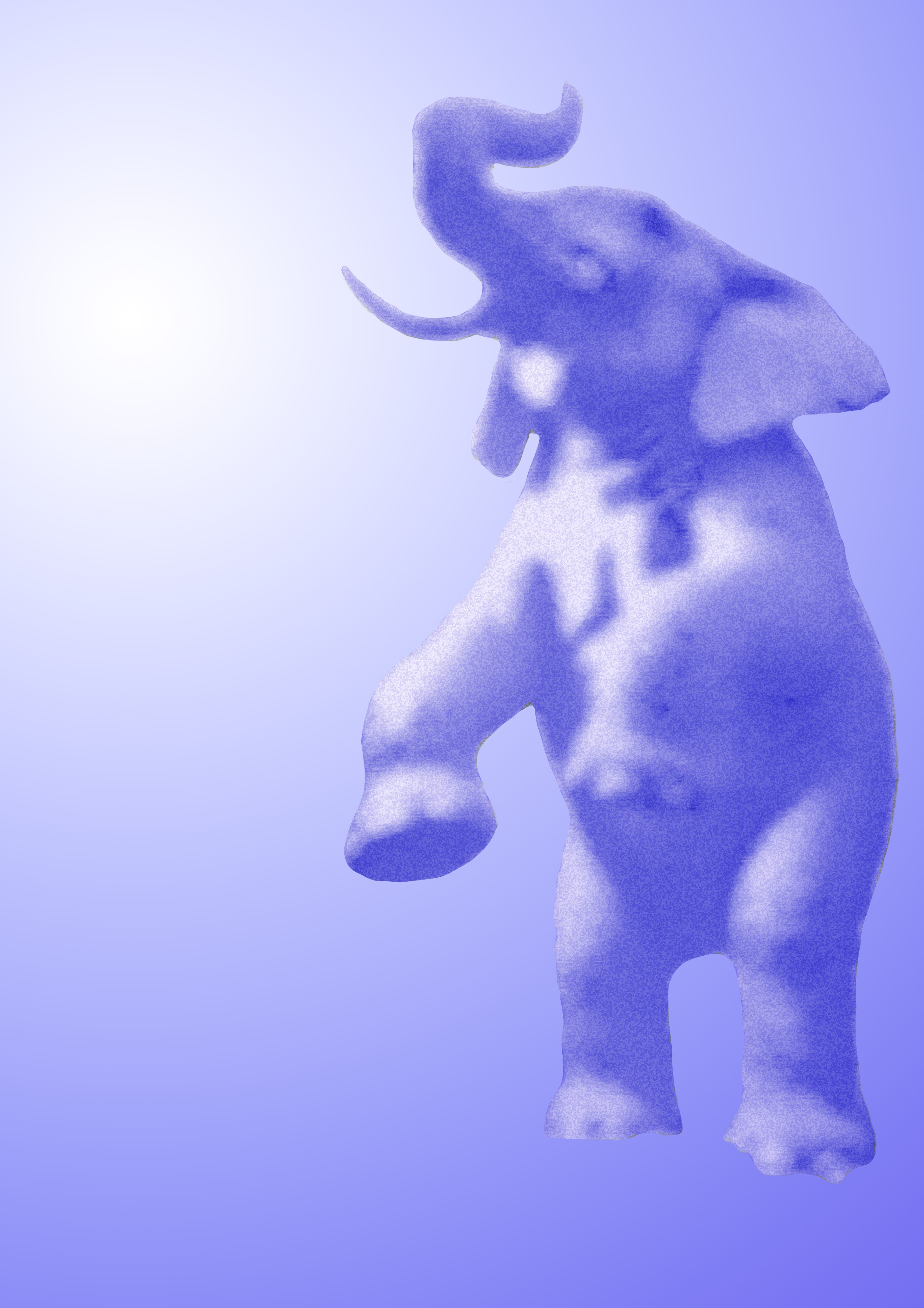 Neon purple image of a pixelated elephant on it's hind legs.