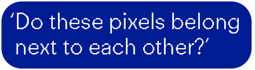 Graphic rendering stating 'Do these pixels belong next to each other?'